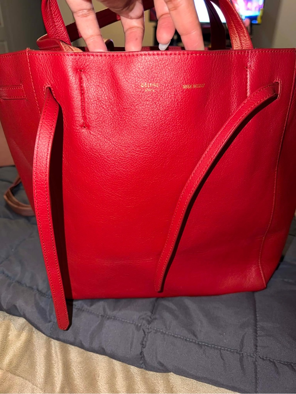 Celine Cabas Medium Red Leather Tote with Top Handles